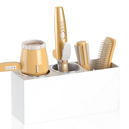 Wall Mount Hair Tool Organizer with Hair Dryer Holder - White