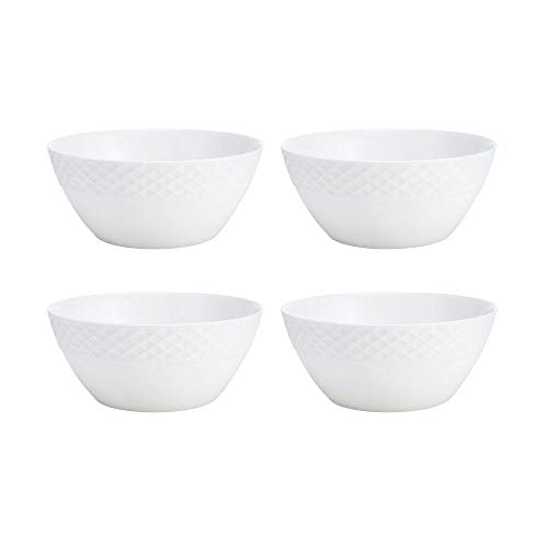 Mikasa Trellis 16-Piece Bone China Dinnerware Set - White, Includes Plates, Bowls & Mugs, Dishwasher Safe, Contemporary Design