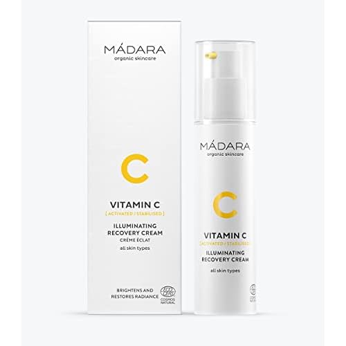 Madara Organic Skincare | Vitamin C Illuminating Recovery Cream ? 50 ml, Vitamin C moisturiser with hyaluronic acid, Hydrating and brightening face cream, All skin types, Vegan, Ecocert certified