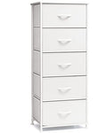 White Tall Fabric Storage Tower Organizer with 5 Drawers - Narrow Vertical Dresser