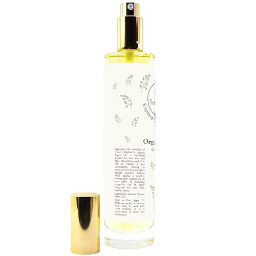 Natural Elephant USDA Certified Organic 100% Pure Argan Oil, Cold-Pressed, 100 ml (3.38 fl oz) - Nourishing & Hydrating for Skin, Hair, and Nails