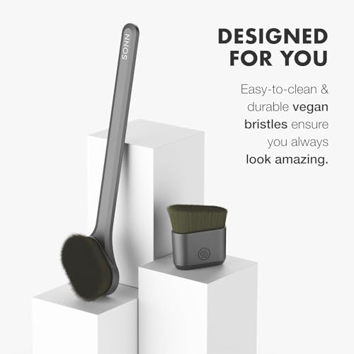 SONN Self Tanner Brushes - Body and Face Kabuki Brush Applicator for Fake Tan, Lotion, Makeup, and Sunscreen, Back Brush Applicator for Sunless Tanner and cream (Combo Pack)
