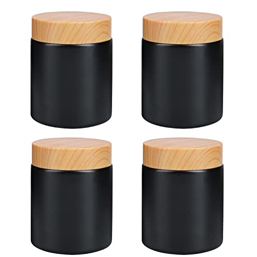 4 Pack 3.4 oz Black Glass Cream Jar,Empty Frosted Round Jar Pot with Plastic Lids,Inner Liner Travel Storage Jar Container for Lotion, Eyeshadow,Moisturiser,gel,Body Butters