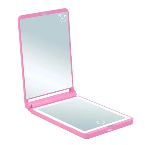 Impressions Vanity Hello Kitty and Friends Core Touchup 2.0 LED Compact Mirror for Purse, Trifold Lighted Travel Makeup Mirror with 2X Magnification, Adjustable Brightness, and Touch Control (Pink)