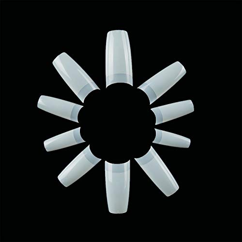 French Acrylic False Nail Tips, 1000PCS Fake Nail Shape Artificial False Nails Tips 10 Sizes with Case for Nail Art Salons (Clear+Natural)