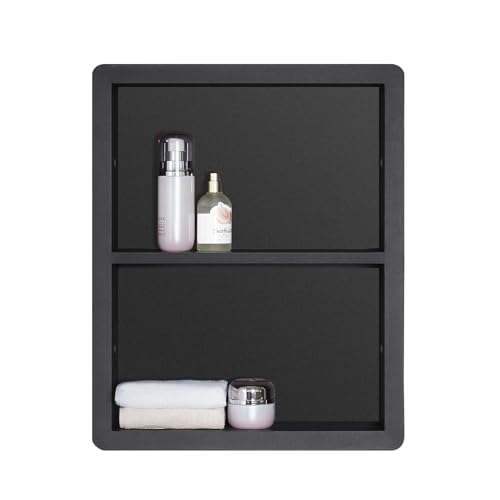 IDYLLOR Matte Black Recessed Shower Niche 14x18 Stainless Steel Bathroom Storage Cabinet