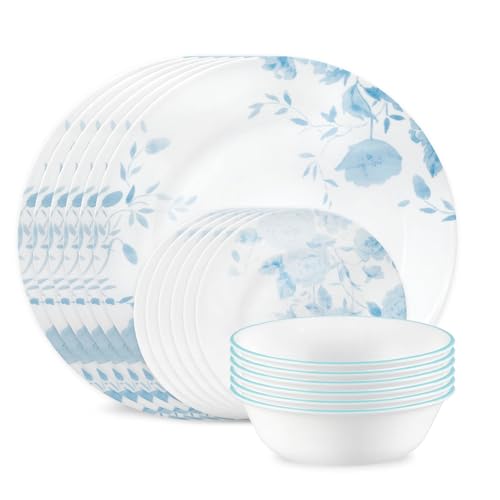 Corelle Blue Bouquet 18-Piece Dinnerware Set Service for 6 - Durable, Lightweight, Microwave & Dishwasher Safe