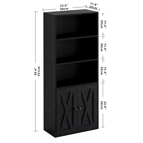IRONCK Vintage Black Industrial Bookshelves with Doors & Shelves, 5-Tier Tall Storage