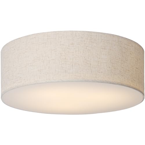 CALOKES 18-Inch Large Beige Drum Flush Mount Ceiling Light Fixture with Fabric Shade - Modern Farmhouse Ceiling Lamp for Living Room, Bedroom, Kitchen, Foyer