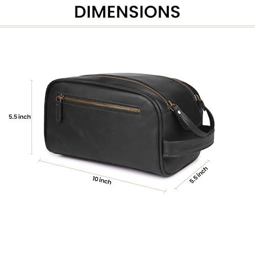 Leather & Latch Full Grain Leather Toiletry Bag Black Water-Resistant Travel Organizer