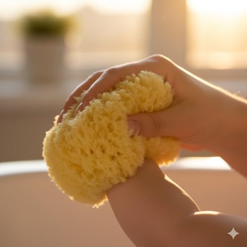 Sea Sponge for Bathing 5 inch-Softly Rough but Not Skin Irritating ? Yellow, Natural Bath Sponge-Renewable Resource ? Natural Sponge for Body and Shower-Lathers & Washes Really Well