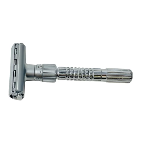 G.B.S Adjustable Double Edge Butterfly Razor Stainless Steel Knurled Handle Ergonomic Non Slip Grip