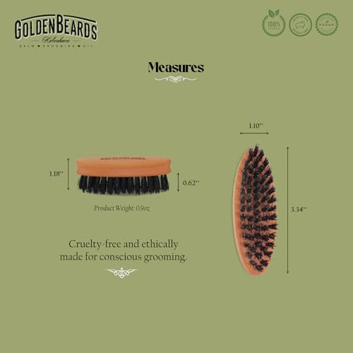 Golden Beards Travel Beard Brush ? Pear Tree Wood Handle & Natural Boar Bristles ? Compact Grooming Tool That Fits in Your Bag, Perfect for Beard Maintenance on the Go