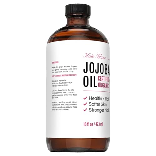 Kate Blanc Cosmetics Organic Jojoba Oil 16oz - Versatile Skin & Hair Moisturizer with Pump