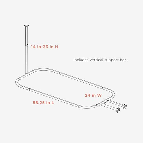 Chrome Shower Curtain Rod for Clawfoot Tubs - Adjustable, Rustproof, 60 Inch