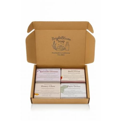 Handmade Soap Gift Set - 4 Natural Soap Bars (Berry, Detox, Honey, Lavender)- Relaxing Spa Gift for Women & Men (Fruity & Floral)