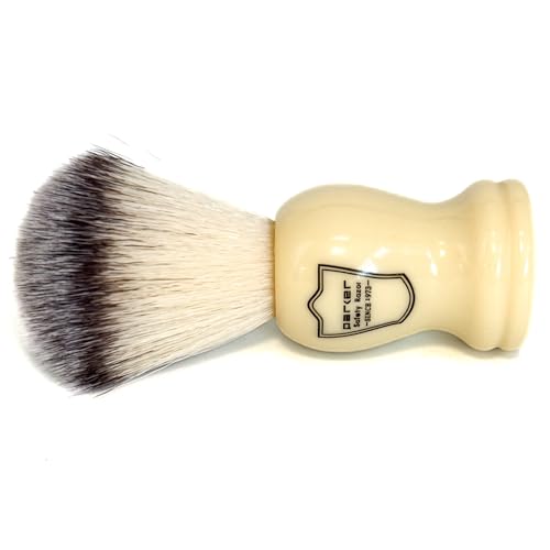 Parker Synthetic Shaving Brush with Faux Cream Handle & Stand - Men's Grooming