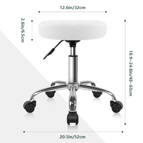 White Adjustable Swivel Salon & Spa Rolling Stool with Wheel - BFTOU