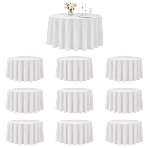 Merbuprel White 10 Pack 120 Inch Round Tablecloth for 48-72 Inch Tables
