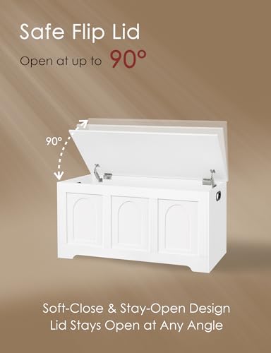 DINZI LVJ Wooden Toy Storage Chest White 39.4 Inch Large Capacity Storage Box