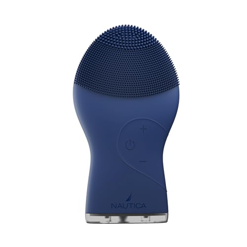 Nautica PC120 Facial Cleansing Brush Made with Ultra-Hygienic Soft Silicone, Waterproof, Rechargeable Vibrating Face Exfoliator Scrub Brush with Sonic Technology for Men & Women - Navy