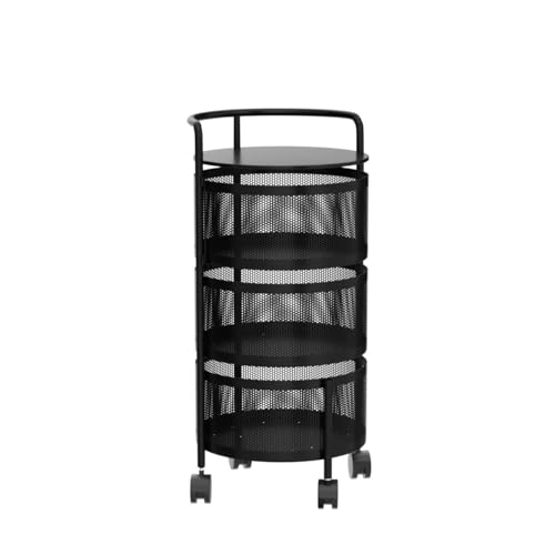 3-Tier Rotating Kitchen Storage Cart with Wheels - Space Saving Fruit & Vegetable Organizer, Black Variation