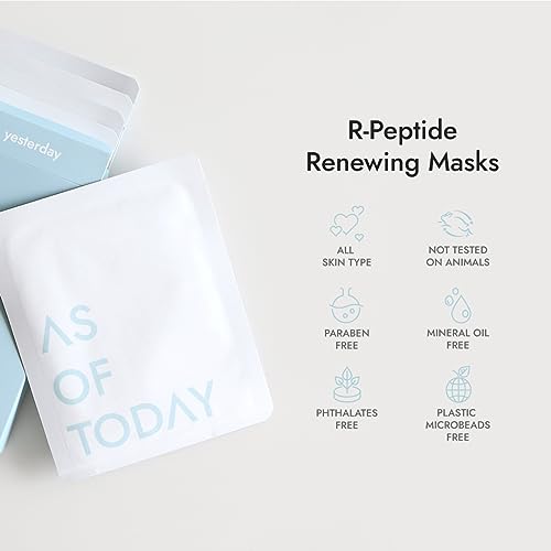 AS OF TODAY R-Peptide Sheet Mask 5 Pack | Hydrating Hyaluronic Acid Anti-Aging Face Mask | Peptides + Botanical Extracts | Firming, Wrinkle Care & Soothing | Clean Beauty