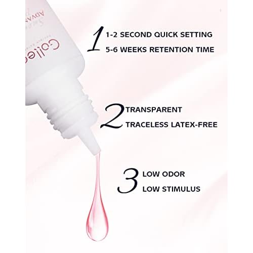 Transparent Eyelash Extension Glue Lash Glue for Eyelash Extensions 1-2 Sec Fast Drying/Retention ?7 Weeks / (0.17fl.oz / 5ml) Maximum Bonding Clear Pink Lash Adhesive Professional USE ONLY