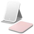 Pink Portable LED Lighted Makeup Mirror with 360° Rotation & Dimmable Touch Screen