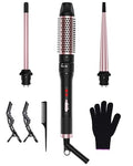 3-in-1 Curling Iron Set with 0.5-1.5 Inch Interchangeable Ceramic Wands - Dual Voltage, Fast Heating, Heat-Resistant Glove & Clips