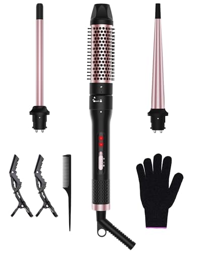 3-in-1 Curling Iron Set with 0.5-1.5 Inch Interchangeable Ceramic Wands - Dual Voltage, Fast Heating, Heat-Resistant Glove & Clips
