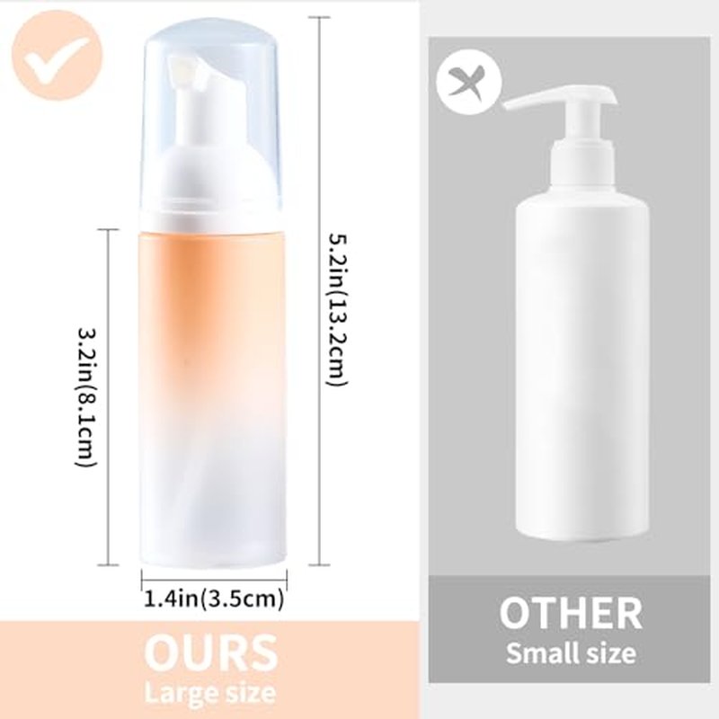 Empty 2 oz. Foam Pump Bottles (12 pcs.) Travel Foam Soap Dispenser for Hand Soap, Eyelash Shampoo Cleaner (Gradient Pink Bottle with White Pump and Clear Lid)