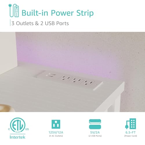 White Computer Desk with Power Outlet and USB Charging Station - 47.2 Inch Teen Study & Gaming Table