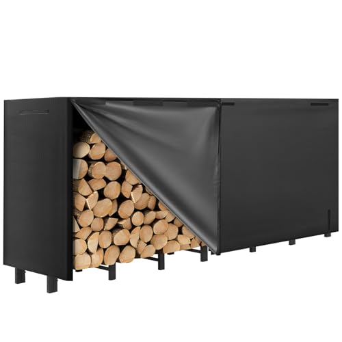 8FT Firewood Rack with Waterproof Cover - Heavy Duty Indoor & Outdoor Storage - Variation: 8 ft with Cover