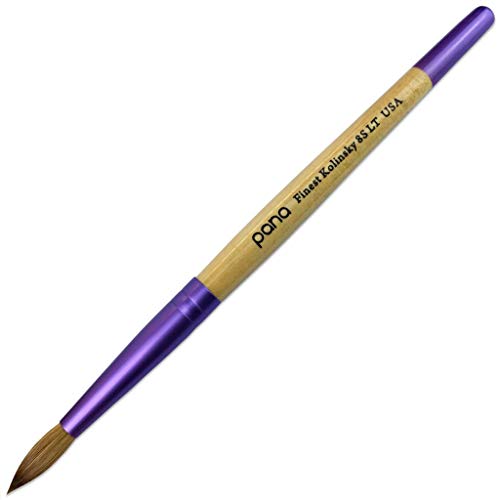 Pana Acrylic Nail Brush Pure Kolinsky Hair Beigh Purple Wood Handle with Purple Ferrule Round Shaped Style (Size # 8)