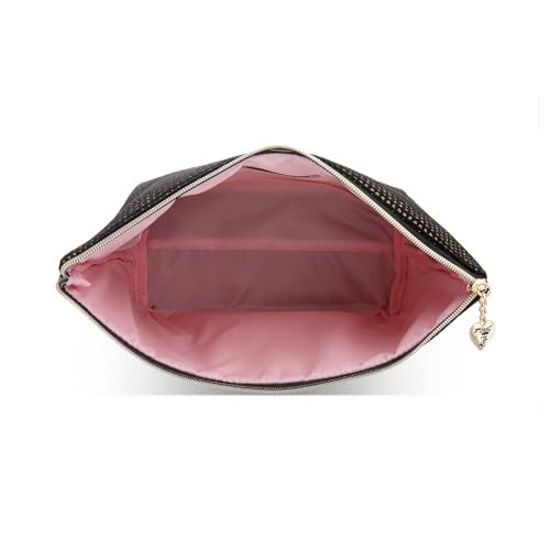 Black Glitter Dots Makeup Bag - Velour Travel Toiletry Organizer