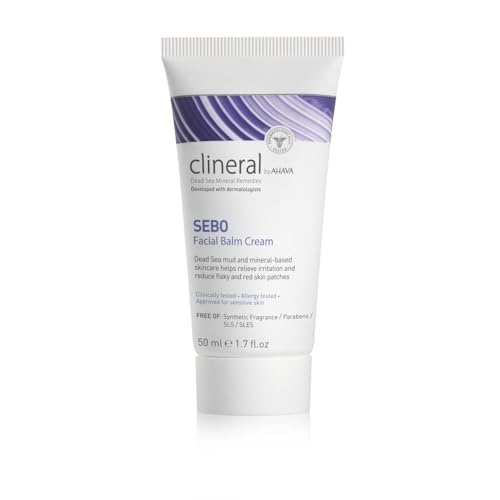 AHAVA Clineral Sebo Facial Balm Cream - Rich balm reduces facial irritation & redness, softens dry & sensitive skin, enriched with Osmoter, Dead Sea Mud, Aloe Vera, Hippophae & Bergamot Oil, 1.7 Fl.Oz