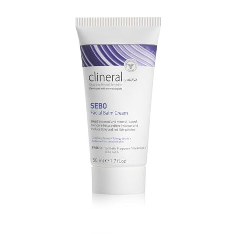 AHAVA Clineral Sebo Facial Balm Cream - Rich balm reduces facial irritation & redness, softens dry & sensitive skin, enriched with Osmoter, Dead Sea Mud, Aloe Vera, Hippophae & Bergamot Oil, 1.7 Fl.Oz