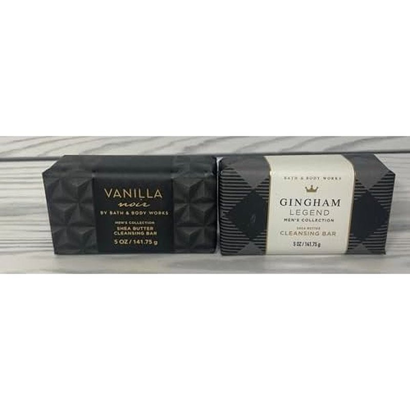 Bath and Body Works Men's Vanilla Noir and Gingham Legend Shea Butter Cleansing Bar Soap 4.2 oz Each Set of 2