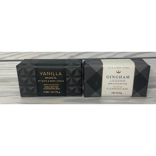 Bath and Body Works Men's Vanilla Noir and Gingham Legend Shea Butter Cleansing Bar Soap 4.2 oz Each Set of 2