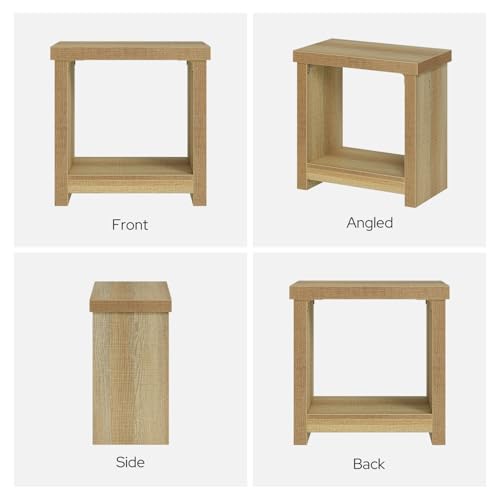 Natural End Tables Set of 2 - Narrow Side Tables with Storage Shelves