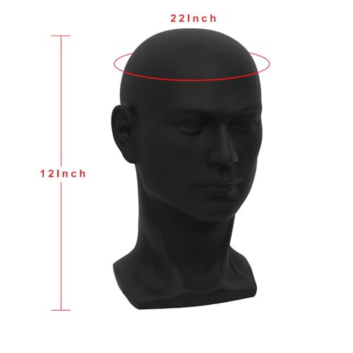 Male Mannequin Head PVC Display Model for Wigs Hats Masks Sunglasses - Matte Black L30