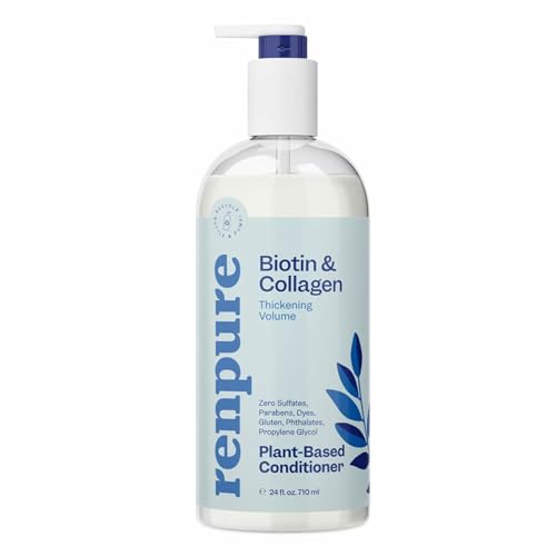 Renpure Plant Based Biotin and Collagen Thickening Volume Conditioner - Leaves Hair Looking Luscious - Gentle Formula - Dye, Cruelty and Paraben Free - Recyclable, Pump Bottle Design - 24 fl oz
