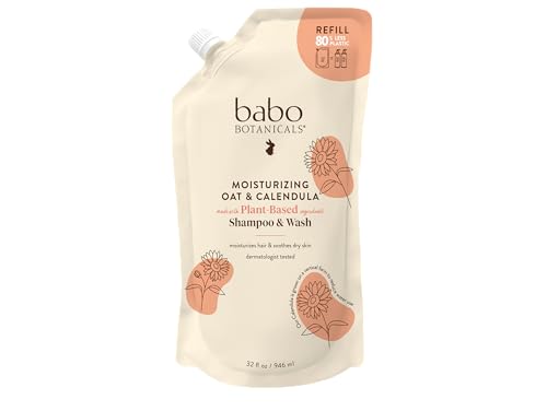 Babo Botanicals Moisturizing Oat & Calendula Baby Shampoo & Wash 32 Fl Oz - Gentle, Vegan, Lightly Scented