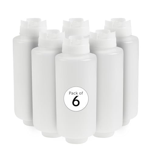 6 Pack 32 oz Clear Plastic Squeeze Bottles with Refill & Dispensing Lids