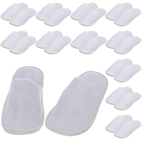 Tarpop 12 Pairs Disposable Slippers for Guests Bulk House Spa Slippers Fluffy Coral Fleece Indoor Hotel Shoes for Women Men Shoeless Home Hotel Bedroom Travel(White)