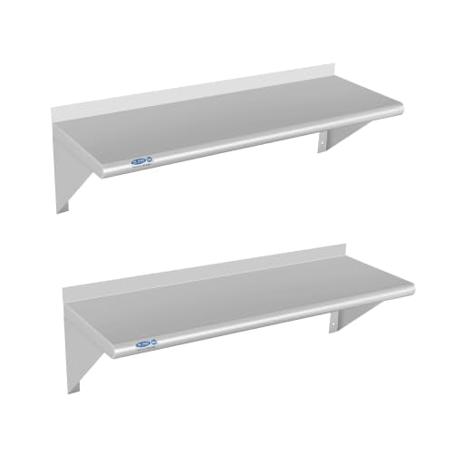 12 x 36 Inch Stainless Steel Wall Shelf 2 Pack - Heavy Duty 180LB Capacity