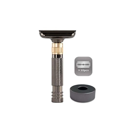 Luxurious and beautifully adjustable safety razor£¬best razors for men£¬with 10 platinum-plated razor blades, 1 blade razors reusable smooth close shave (Black + Base)