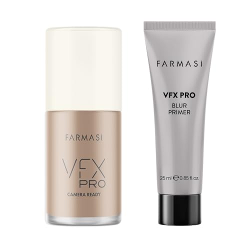 FARMASi VFX Pro Blur Primer and Natural Beige Liquid Foundation Set, Full Coverage Matte Finish Makeup Duo, Oil-Free Long Wear Face Base System, Soft-Focus Pore Blurring, Face Makeup Set