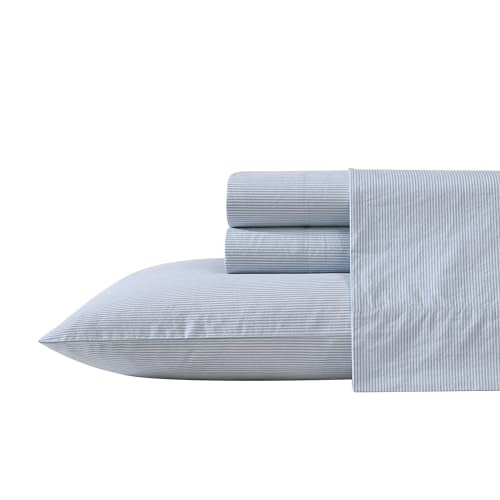 Nautica Queen Sheet Set with Fitted Sheet & Pillowcases - Penny Pinstripe Blue